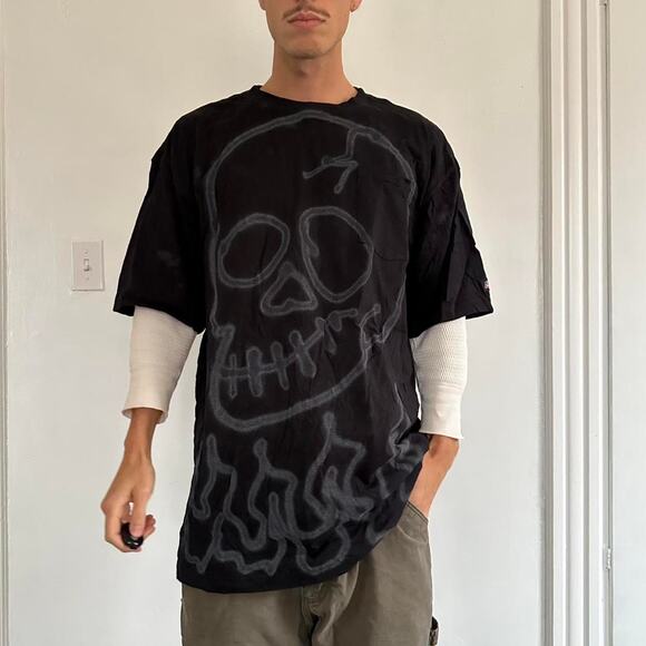 Y2K Dickies Wire Grunge Skull Tattoo Flames Skate Tee - Picture 5 of 6